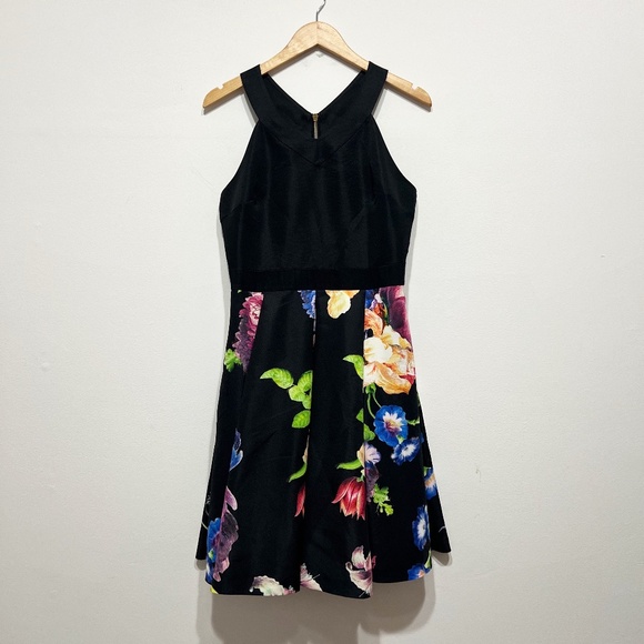 Ted Baker Illusia Ponte Floral Flower Botanical Print Pattern Fit Flare Dress M - Picture 1 of 4